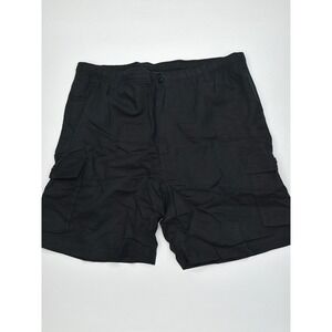 Bamboo Cay Mens Black Linen Cotton Blend Cargo Shorts Size M Elastic Waist